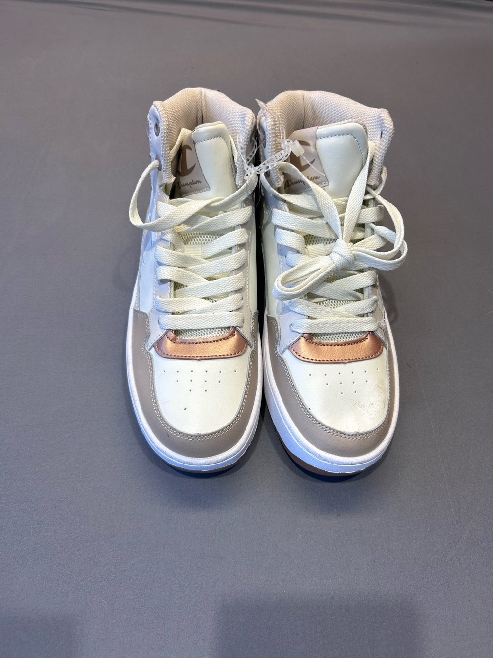 Champion Kids High-Top Sneakers in Cream and Rose Gold Accents